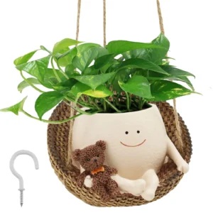 Decorative Face Hanging Pots Cute Swinging Pot Hanger Portable Little Swinging Pot Swing Succulent Pots with Drain Hole for Home