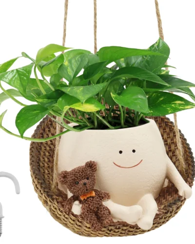 Decorative Face Hanging Pots Cute Swinging Pot Hanger Portable Little Swinging Pot Swing Succulent Pots with Drain Hole for Home