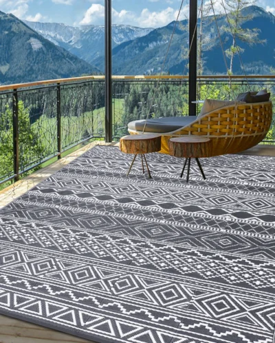 Outdoor Rug 5x8 Waterproof Reversible Patio Rug Outside Plastic RV Rug Boho Camping Rug for Camper Porch Balcony Backyard Picnic