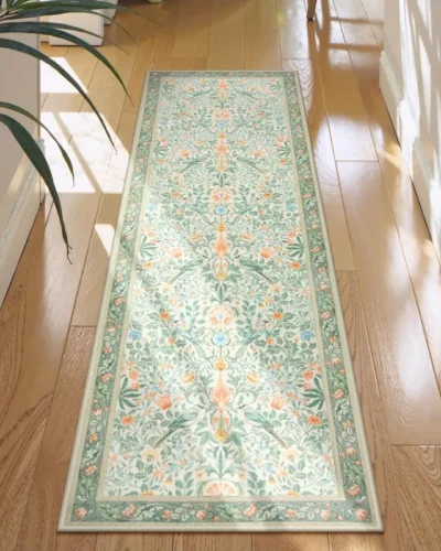 Floral Hallway Runner Rug Soft Flower Botanical Indoor Carpet Bedroom Non-Slip Floor Mat Machine Washable Rugs for Living Room