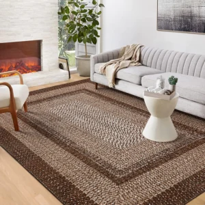Washable Area Rugs Large Rugs for Living Room Modern Braided Print Non Slip Rug Indoor Floor Cover Accent Carpet for Bedroom