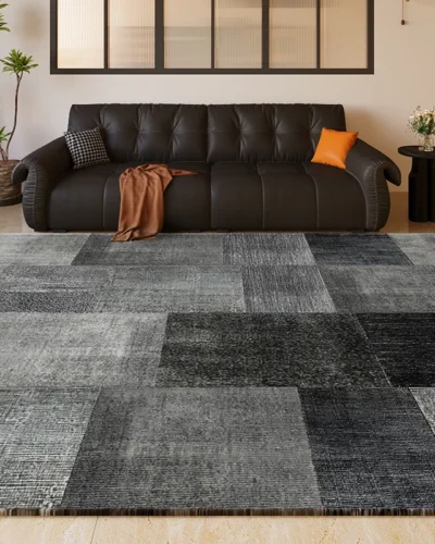 VIKAMA Summer American Retro Simple Plaid Carpet Living Room Sofa Coffee Table Foot Cushion Bedroom Bedside Rug Stain Resistance