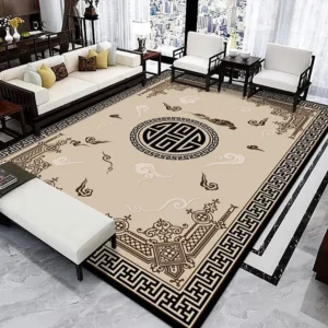 VIKAMA Loop Pile Chinese Style Rug - Durable Stain-Resistant Carpet for Bedroom Living Room Home Decor Easy Clean Non-Slip