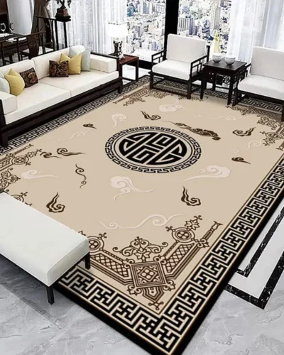 VIKAMA Loop Pile Chinese Style Rug - Durable Stain-Resistant Carpet for Bedroom Living Room Home Decor Easy Clean Non-Slip