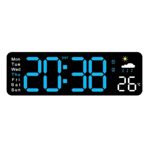 Digital Clock, 11"Display LED Wall Clock for Home Decor, Alarm, Timer, Automatic Brightness Dimmer Clock with Day/Date/Temp