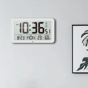 Large Digital Wall Clock with Temperature Humidity Calendar 8.5"Desk LCD Alarm Clock Backlight for Bedroom Office Living Room