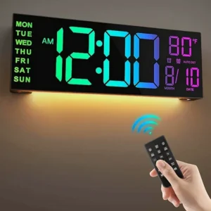 16 Inch Large Digital Wall Clock with Remote Control Mood Light 8 Clors RGB Dual Alarm Timing Countdown 12/24H LED Alarm Clock