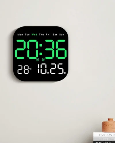 Digital Wall Clocks Temperature Date Week Dispaly Electronic Table Clock 12/24H Wall-mounted LED Alarm Clock Remote Control