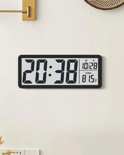 Battery Powered LCD Digital Wall Clock Time Temperature Date Desktop Table Clock With USB Cable 12/24H LCD Clock for Living Room