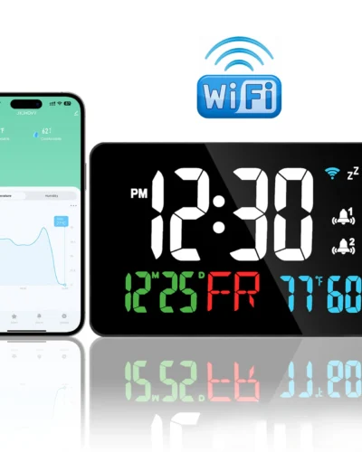 Smart Wifi Digital Wall Clock Temperature Humidity Display 4-Level Brightness Desk Table Electronic LED Alarm Clock Home Decor