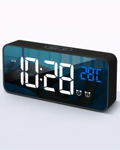 Voice Control Digital Alarm Clock TEMP 2 Alarms Snooze Night Mode Table Clock Power Switch 12/24H Rechargeable Music LED Clock