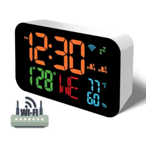 WiFi desktop clock humidity calendar smart thermometer and digital LED display support WiFi automatic calibration alarm clock