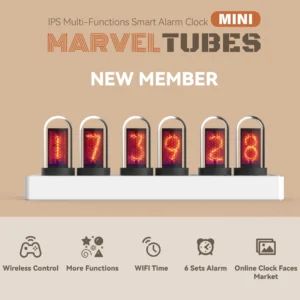 WIFI control 6-DIGIT MiniIPS color screen quasi-glow tube digital clock alarm phone wireless control table decoration table