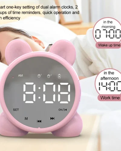 Cute Students Table Clock Bluetooth Intelligent Speaker Alarm Clock Led Digital Clock Wake Up Temperature clock For gift