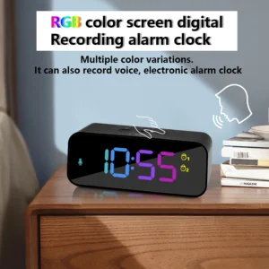 1pc new RGB color large screen digital recording clock, can record three kinds of sound alarm, sleep mode, voice control mode, t