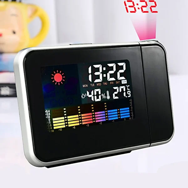 Projection Weather Alarm Clock with Adjustable Angle, LED Digital Intelligent Desktop Alarm Clock with Weather Time Function