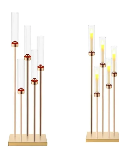 1pcs/lot Gold Floor Candelabra Centerpieces 42.5'' Tall Metal Candle Holders 5 Arms Candlestick With acrylic cover