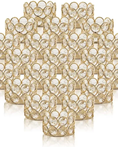 24PCS Crystal Gold Votives Candle Holder Elegant Decorative Tealight Candle Holders for Weddings Parties Chirstmas Gifts