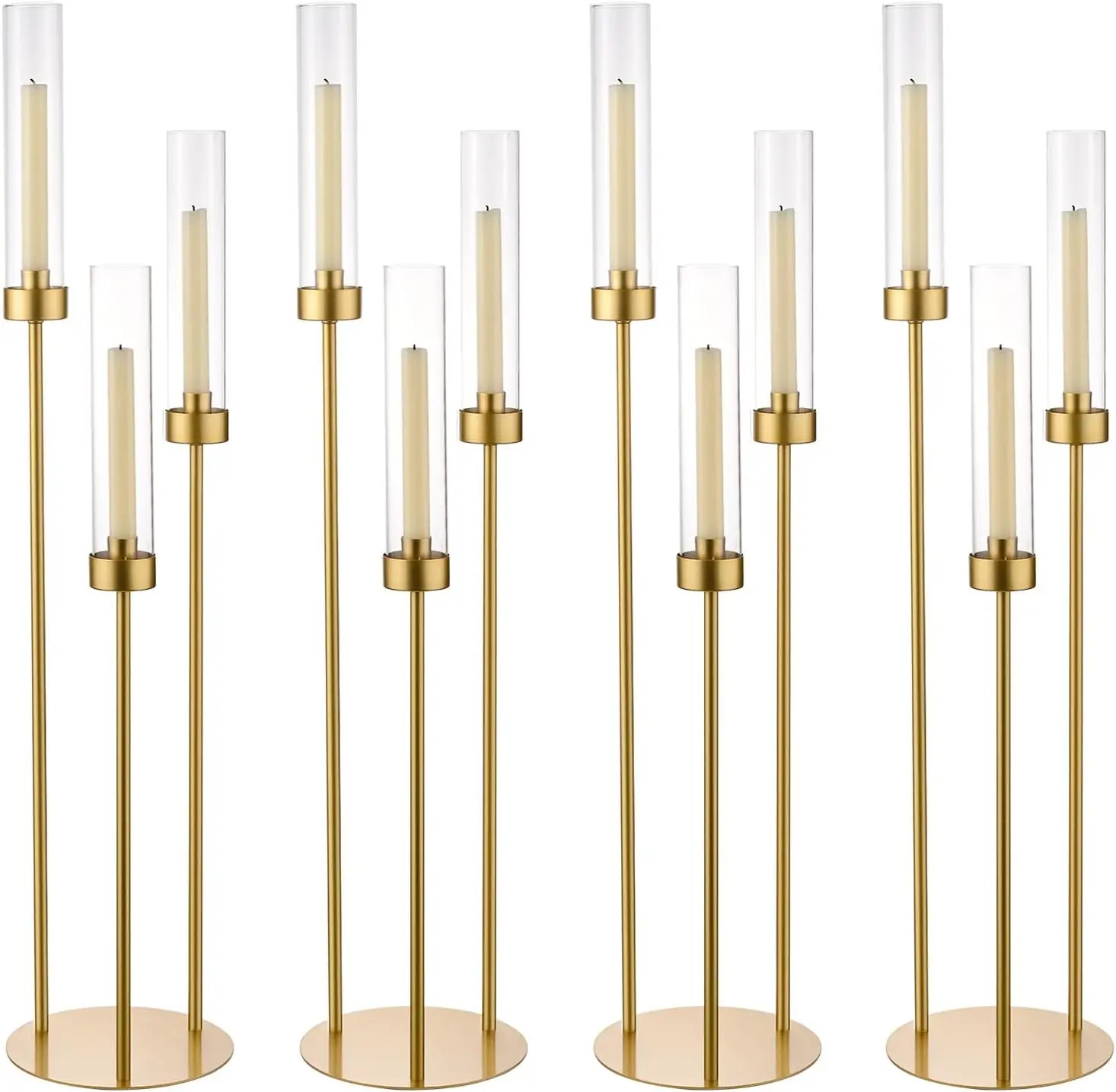4pcs Gold Candelabra 3 Arm Hurricane Candle Holders Centerpiece for Table Centerpiece Party Decorative Candlestick Holder