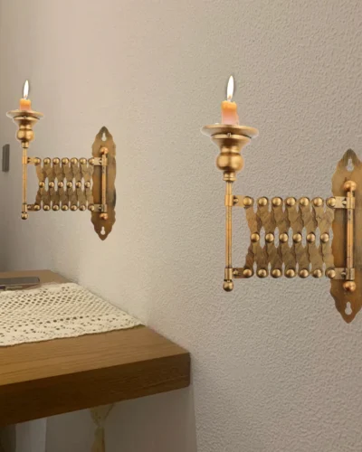 Vintage Expanding Taper Candle Holder, Antique Wall-Mounted Candlestick Sconce for Living Room, Bedroom & Fireplace Decor