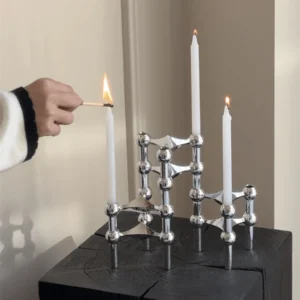 Silver Candlestick Metal Molecular Structure Candle Holder Centerpiece Living Room Decoration Gift Home Decore Candelabra