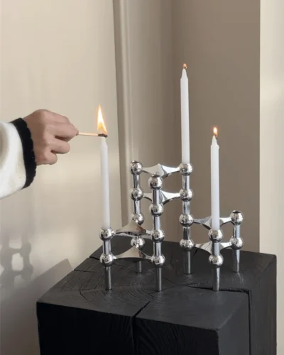 Silver Candlestick Metal Molecular Structure Candle Holder Centerpiece Living Room Decoration Gift Home Decore Candelabra