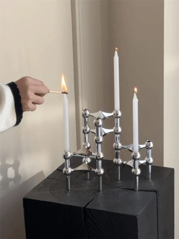 Silver Candlestick Metal Molecular Structure Candle Holder Centerpiece Living Room Decoration Gift Home Decore Candelabra