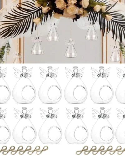 6/12Pcs Cute Angel Glass Crystal Hanging Tea Light Candle Holder for Christmas Thanksgiving Party Table Air Plants