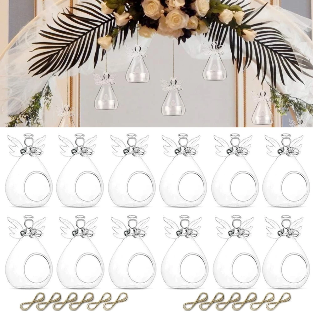 6/12Pcs Cute Angel Glass Crystal Hanging Tea Light Candle Holder for Christmas Thanksgiving Party Table Air Plants