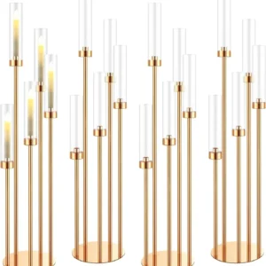 Floor Candelabra 5 Arm 42.5'' Tall Gold Candle Holder, Candelabra Centerpieces for Tables, Metal Candlestick Set with Acry