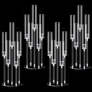 4Pcs Acrylic Candelabra Centerpieces for Wedding,Clear Crystal 5 Arm Candlesticks Holder with Acrylic Shade for Valentine's day