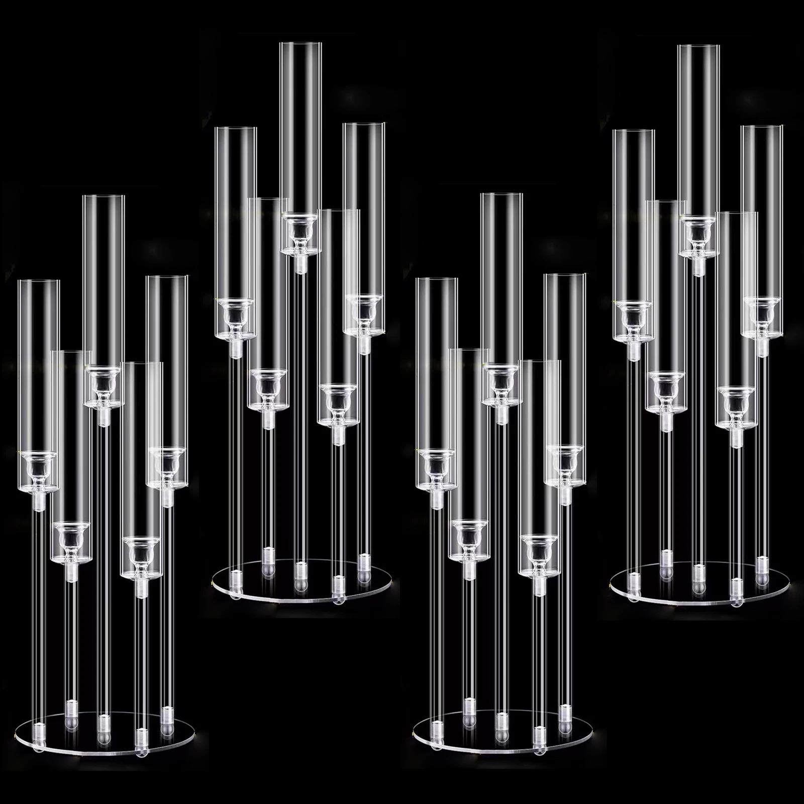 4Pcs Acrylic Candelabra Centerpieces for Wedding,Clear Crystal 5 Arm Candlesticks Holder with Acrylic Shade for Valentine's day