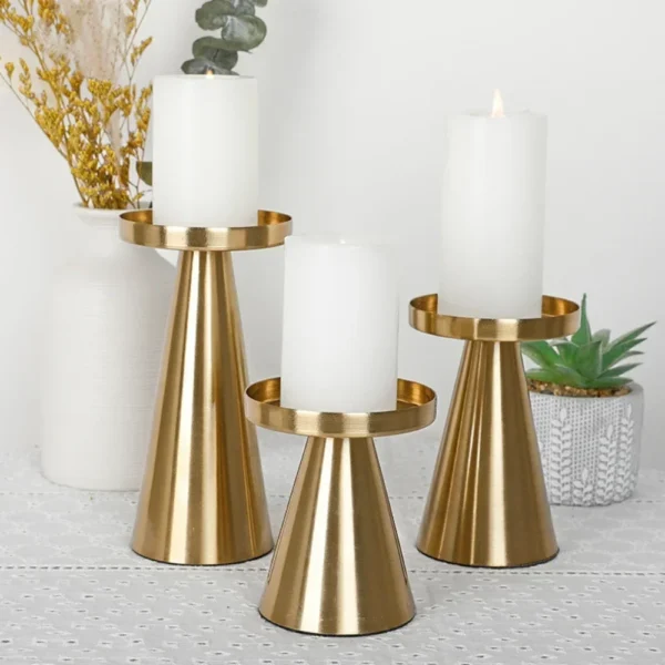 Golden Candle Holder 3-1 Set Candlestick Pillar Candle Container Taper Metal Stand Wedding Decor Luxury Valentine's Day Gifts