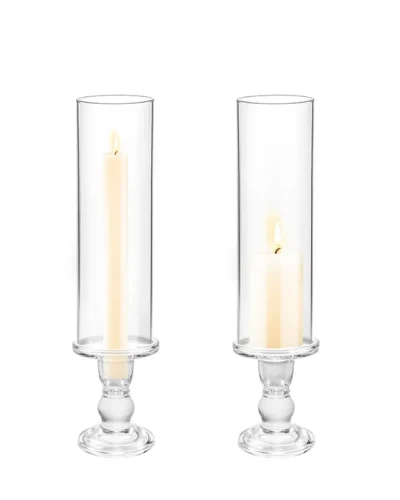 Clear Glass Hurricane Candle Holder Set of 2, 13.8 inch Tall ,  Table Centerpiece Wedding Party Decor,Christmas Halloween decor