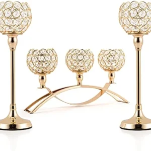 Gold Candle Holders for Table Centerpieces,Tealight Candlestick, Candelabra Stand, 3 Arms for Living Room, Wedding Decor