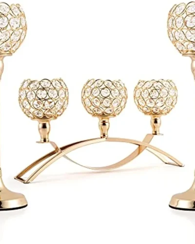 Gold Candle Holders for Table Centerpieces,Tealight Candlestick, Candelabra Stand, 3 Arms for Living Room, Wedding Decor