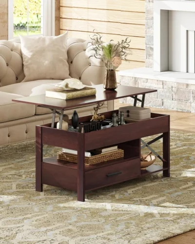 GALAXHERO Lift Top Coffee Table with Hidden Compartment Storage Drawers and Storage Shelf for Living Room Reception Room