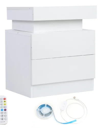Bedside Table Large Capacity RGB Light Storage Nightstand Cabinet with 2 Drawers for Bedroom LED Storage Nightstand