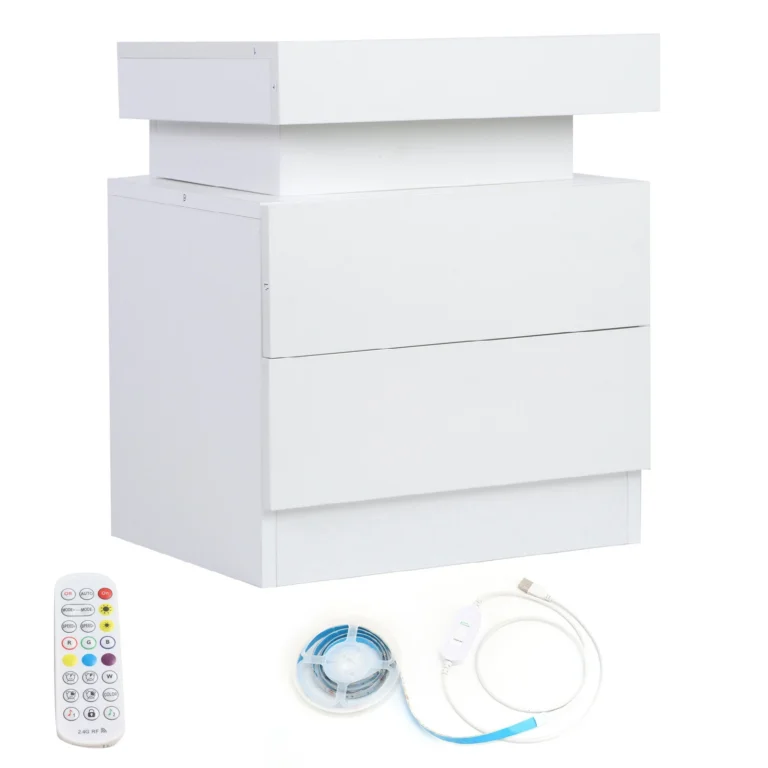 Bedside Table Large Capacity RGB Light Storage Nightstand Cabinet with 2 Drawers for Bedroom LED Storage Nightstand