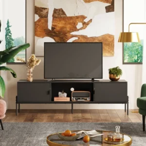 GALAXHERO TV Stand Modern Entertainment Center Open Shelf 2 Cabinets TV Console with Storage Metal Legs for 65 Inch TV Bedroom