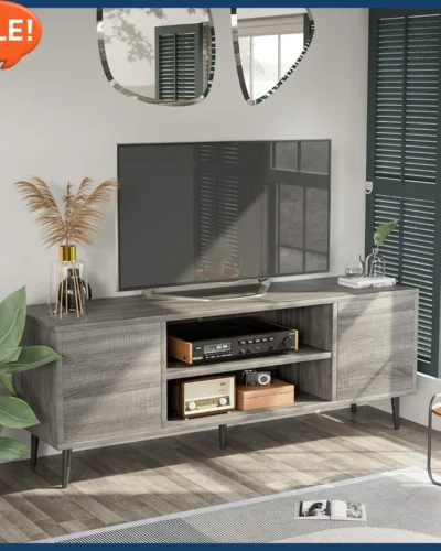 TV Stand for 65 Inch TV, Modern Entertainment Center with Storage Cabinet and Open Shelves