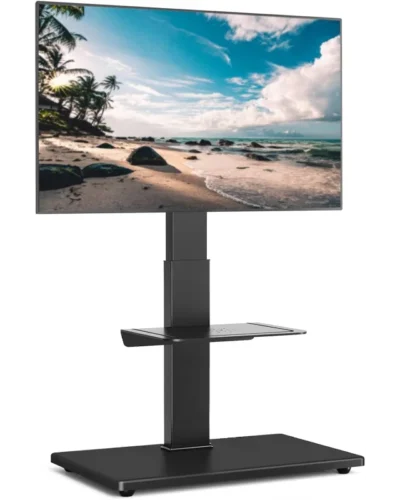 Rfiver Universal Swivel Floor TV Stand with Sturdy Wood Base for 40-77 Inch LCD LED Flat/Curved Screen TVs, Height Adjustable