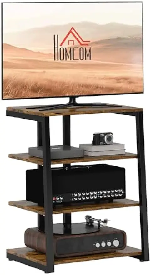 TV Stand, Entertainment Center, Adjustable Shelves, Extension Lead Holder, Small TV Table, Storage, Rustic Brown, Living Room