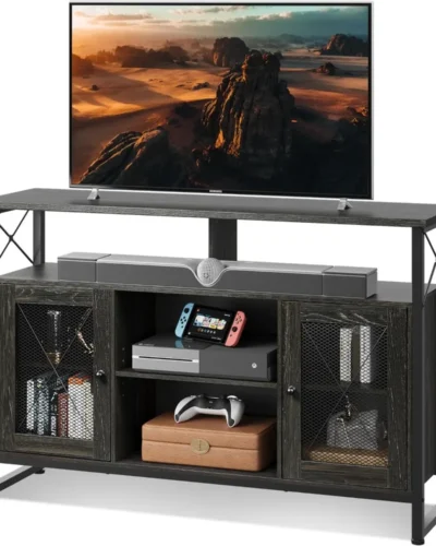 TV Stand 55 inch TV,Tall Entertainment Center with Storage, Farmhouse Industrial TV Console for Bedroom Living Room, Charcoal