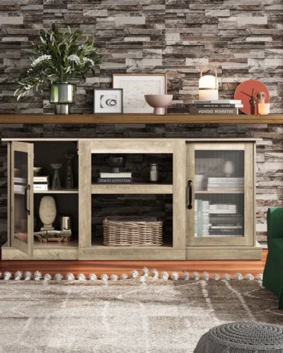 GALAXHERO TV Stand for 65 Inch TV Retro TV Console Cabinet with Storage and Open Shelves Entertainment Center for Living Room