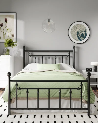 HOOMIC Metal Platform Bed Frame/Victorian Style Iron-Art Headboard and Footboard / 14 Inches Mattress Foundation Allewie