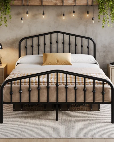 HOOMIC 14'' Metal Bed Frame with Victorian Headboard & Footboard, Heavy-Duty Wrought Iron Platform Bed Allewie