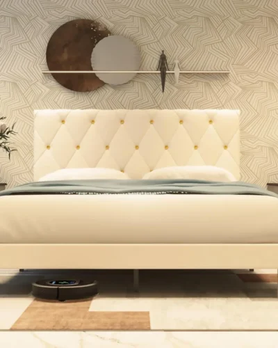 Queen Size Bed Frame, Velvet Upholstered Platform with Headboard, Easy Assembly, No Box Spring Needed, Non-Slip and Noise-Free w