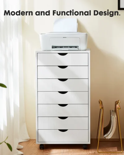 JHK 7 Drawer Chest Dressers Nightstand Storage Cabinet Wooden File Office Mobile Cabinet Wheels Living Room Organizer Rolling