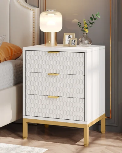 Tribesigns Modern Nightstand, 65.5 cm Tall Bedside Table with 3 Drawers, Contemporary End Side Table with Storage